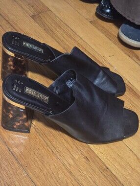 Primark Black Mule Heels with Tortoiseshell Block Heel